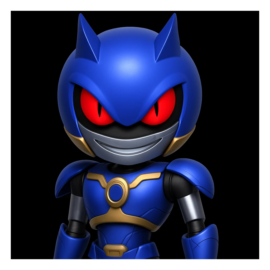 Keep the picture quality and style exactly the same. Make the eyes red and a bit scary, with a more intense, menacing stare and a subtle sinister grin. No other changes. sticker