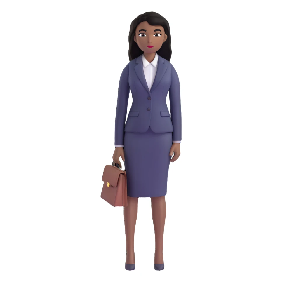 Accomplished African female executive with long straight black hair, sharp business attire, commanding presence sticker