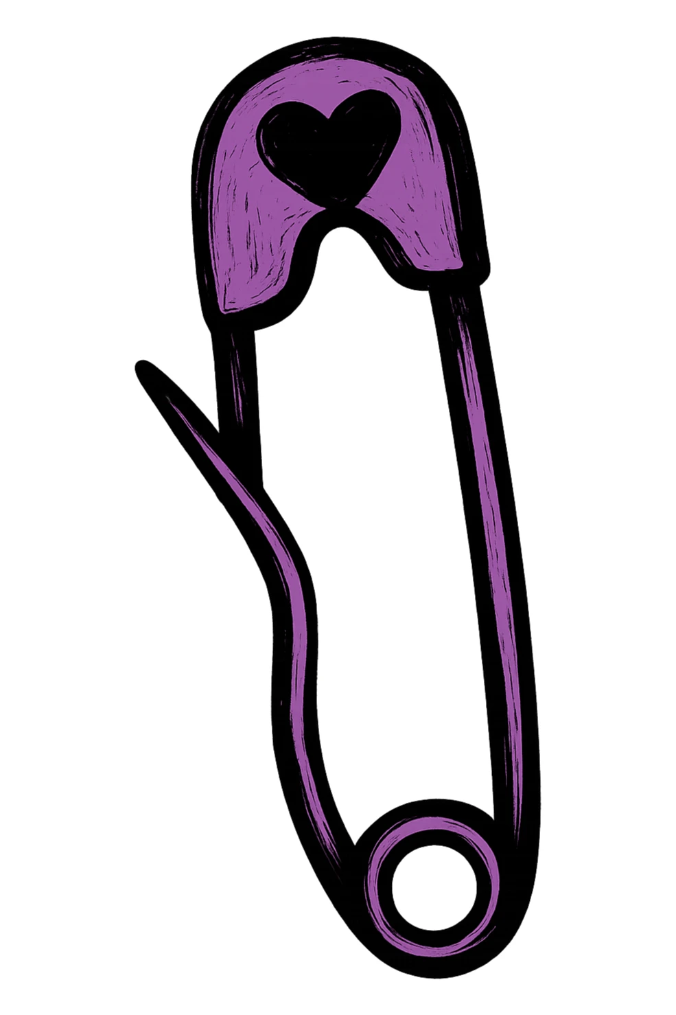 emo style black and purple safety pin, no background sticker