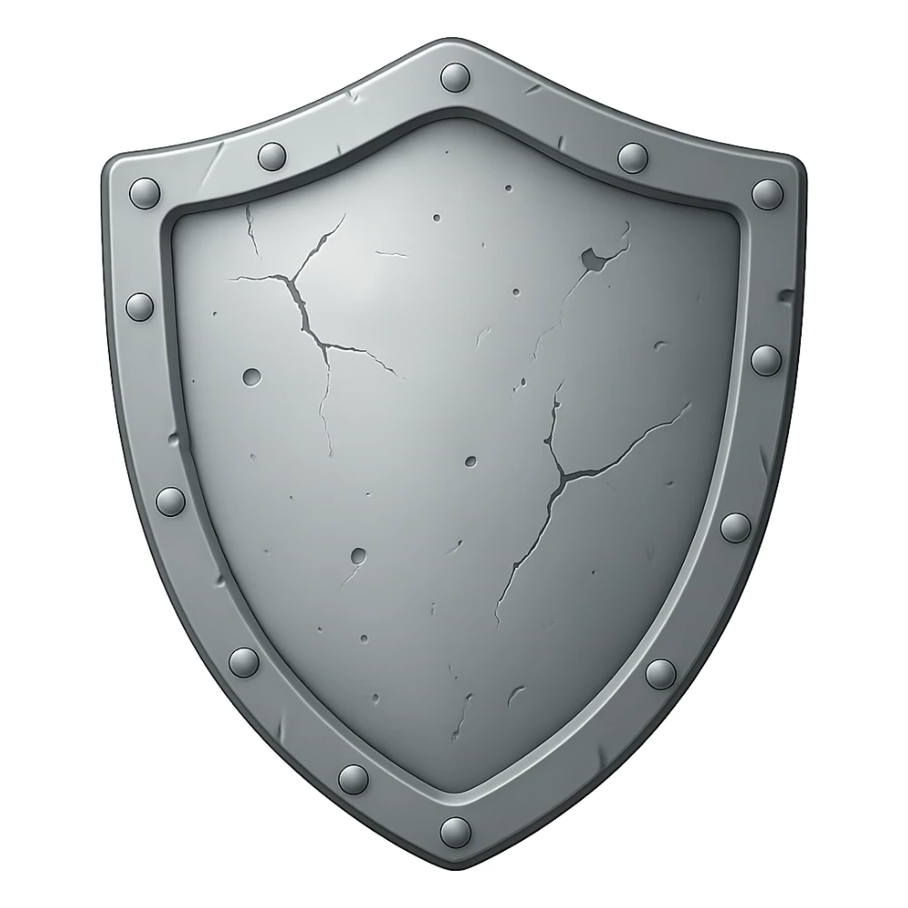 Create a matching silver shield in the style of the referenced helmet and previous platebody/platelegs/boots. Use a very light silver color, remove all gold and gems. The style is emoji style with a transparent background. sticker