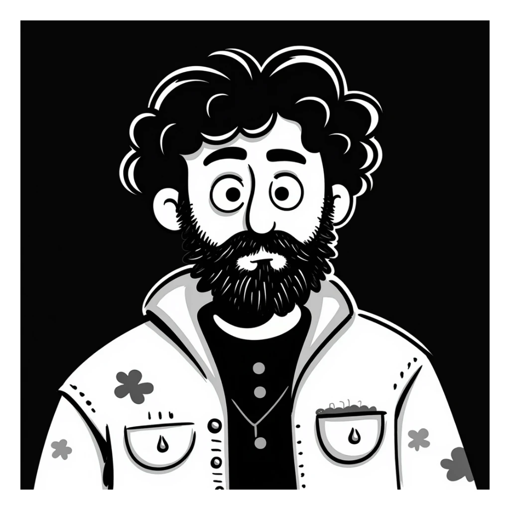 homeless man with a dead stare, looking into the abyss, shocked by overwhelming information sticker