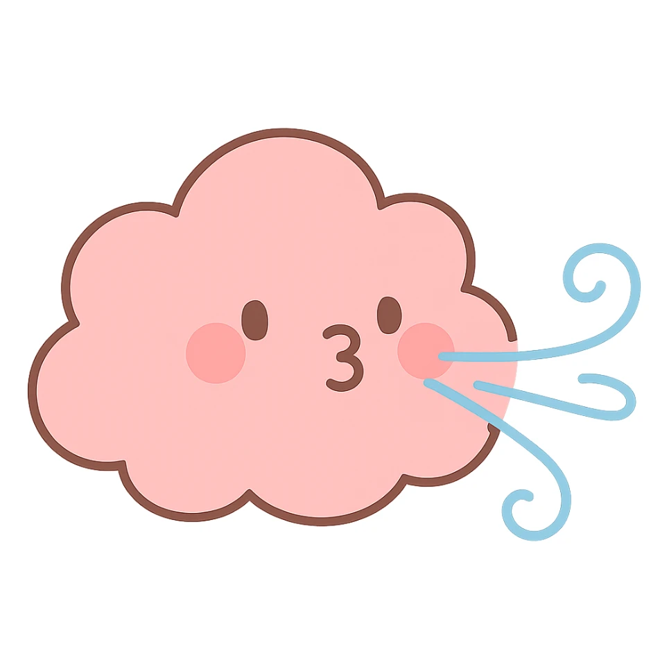 kawaii pink cloud, blowing gentle pastel wind, soft pastel colors, no limbs, full body, soft pastel kawaii style sticker