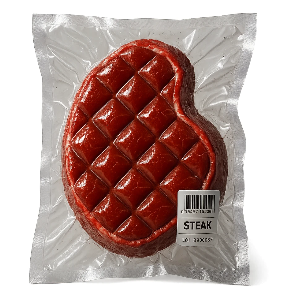diamond-textured meat steak, shiny and inflated, no background sticker