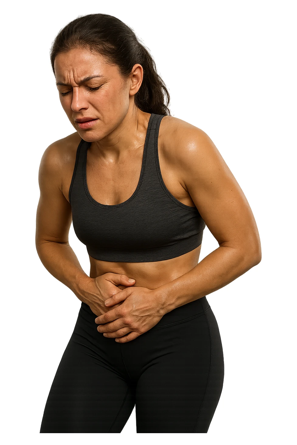 DONNA FITNESS CON MAL DI PANCIA,  iperrealistico 4k sticker