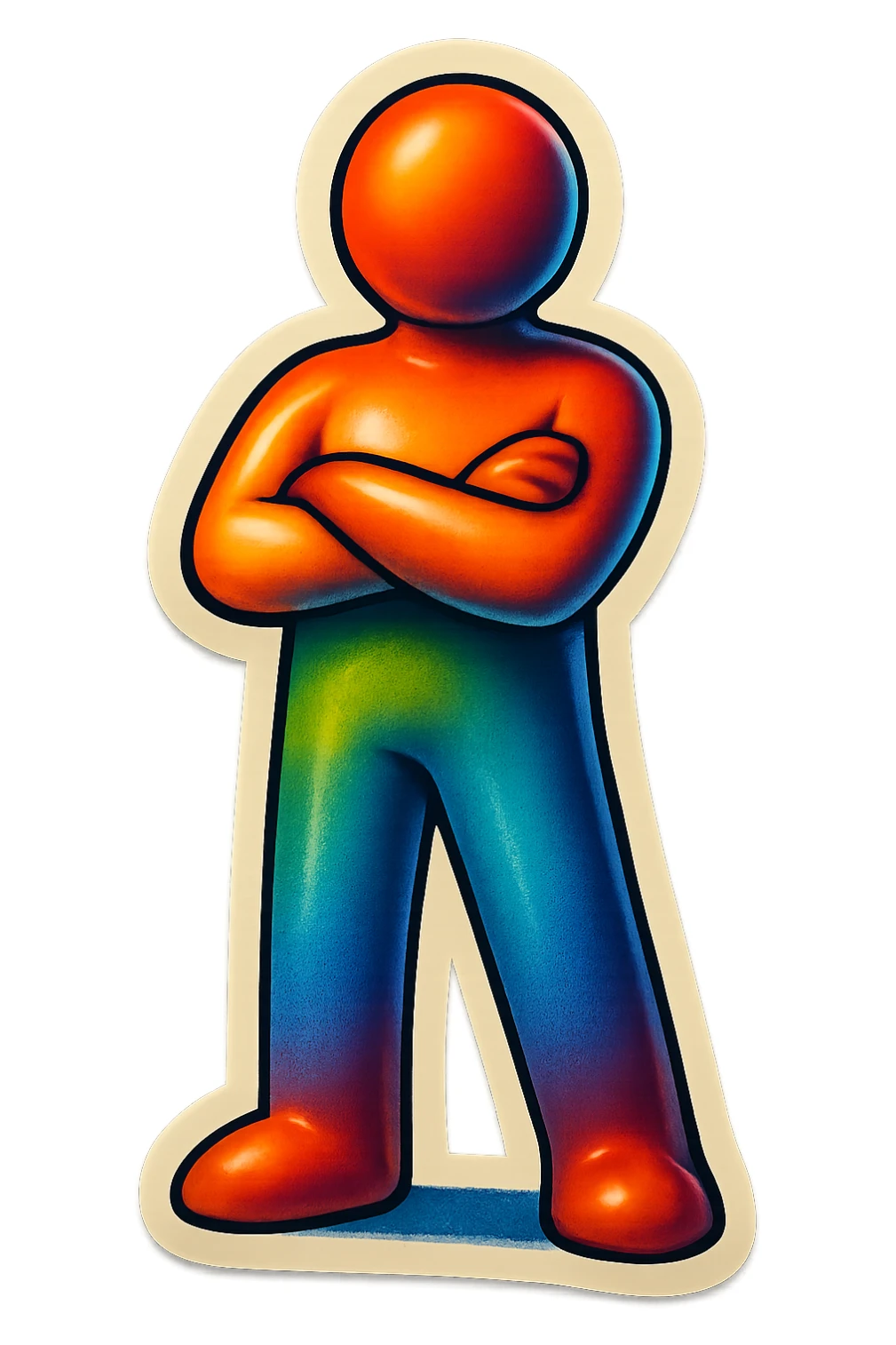 poster inspired by the reference photo, retro stickers style, no text, standing with arms crossed sticker