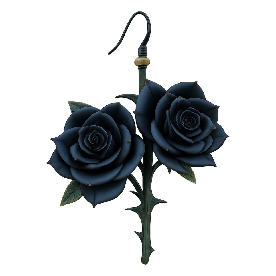 Isolate and keep only the realistic goth earring with black rose and thorn stem, remove the background entirely. sticker