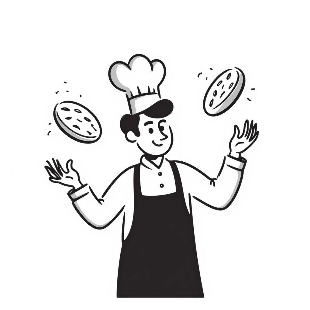 smiling Italian chef spinning pizza dough sticker