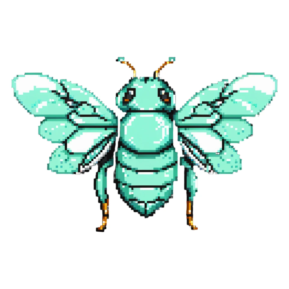 Mint green female bee with diamond wings, sparkly rhinestones, and glittery effects sticker