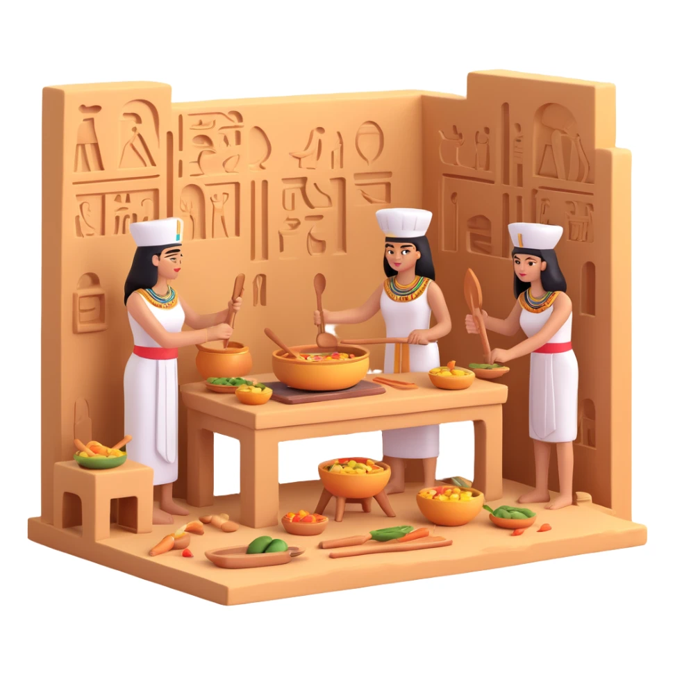 ancient Egyptian cooking scene in hieroglyphic style sticker