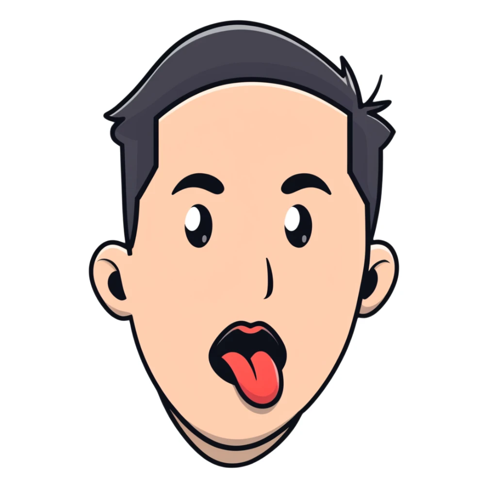man with tongue out looking sideways sticker