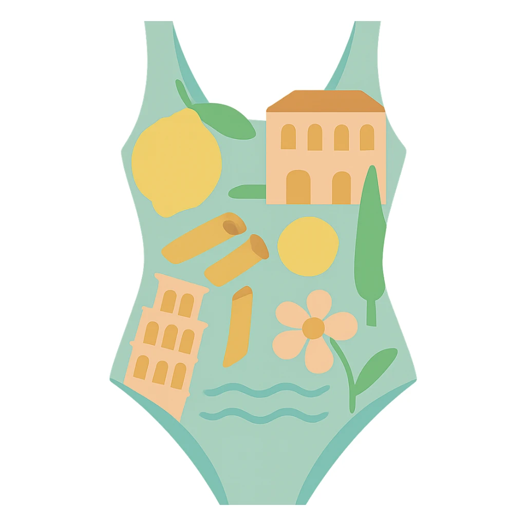 flat vector pastel italian summer inspired print swimsuit isolated sticker