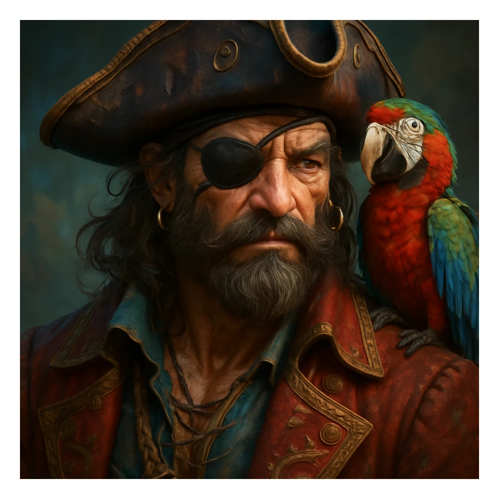 3d digital art of a pirate with eye patch and parrot in sticker