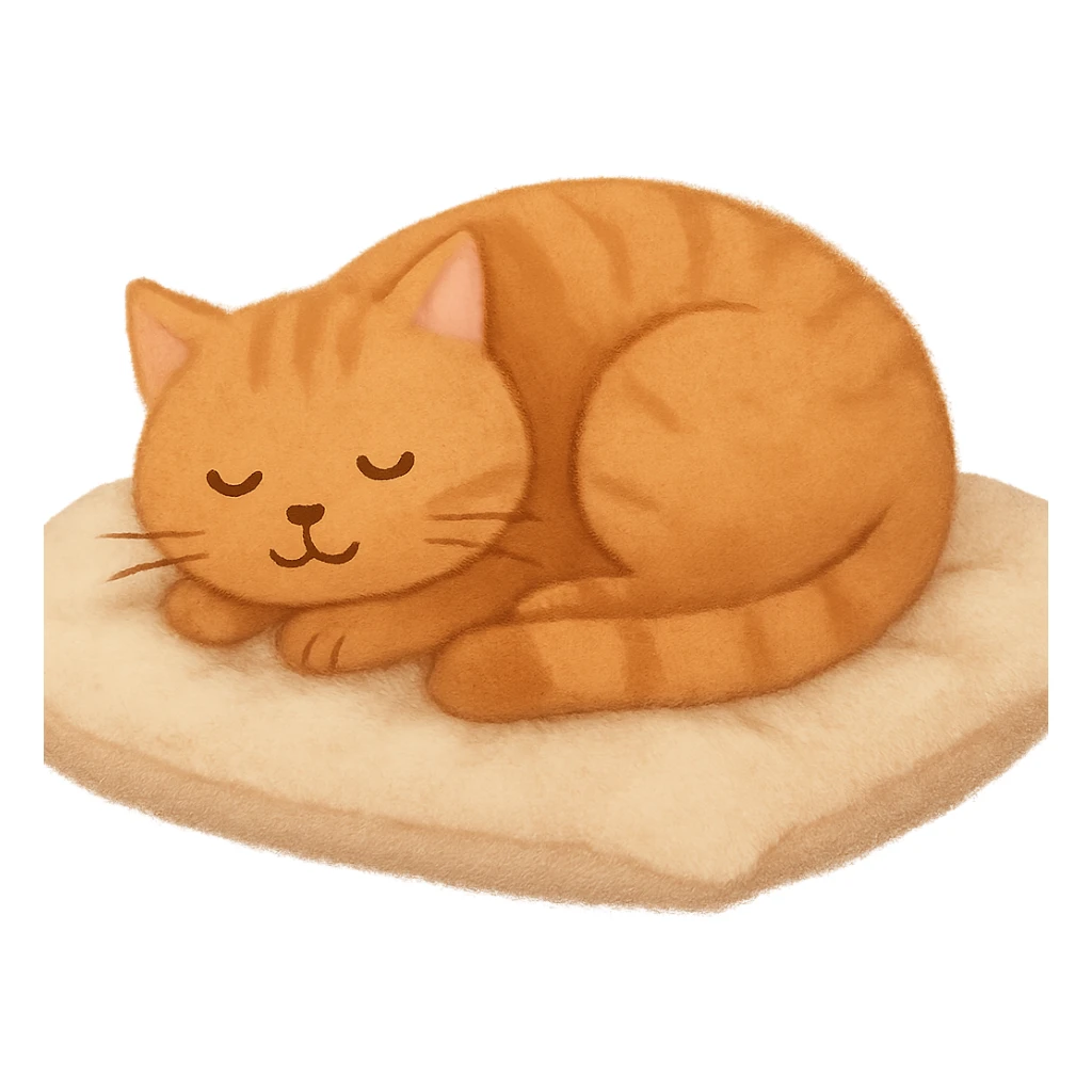 cozy cat curled up on a pillow, peaceful sticker