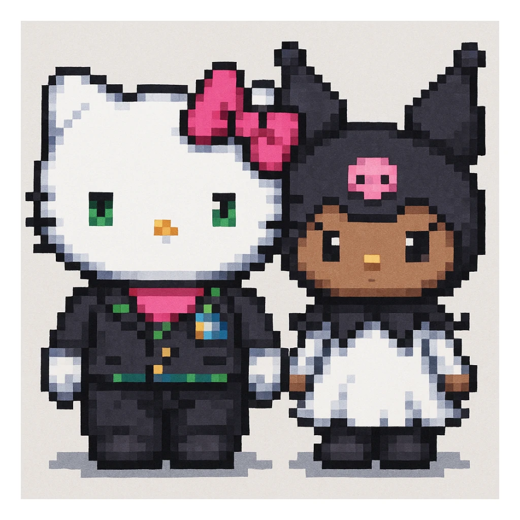 Add a friend to Hello Kitty in the style of pixel art sticker