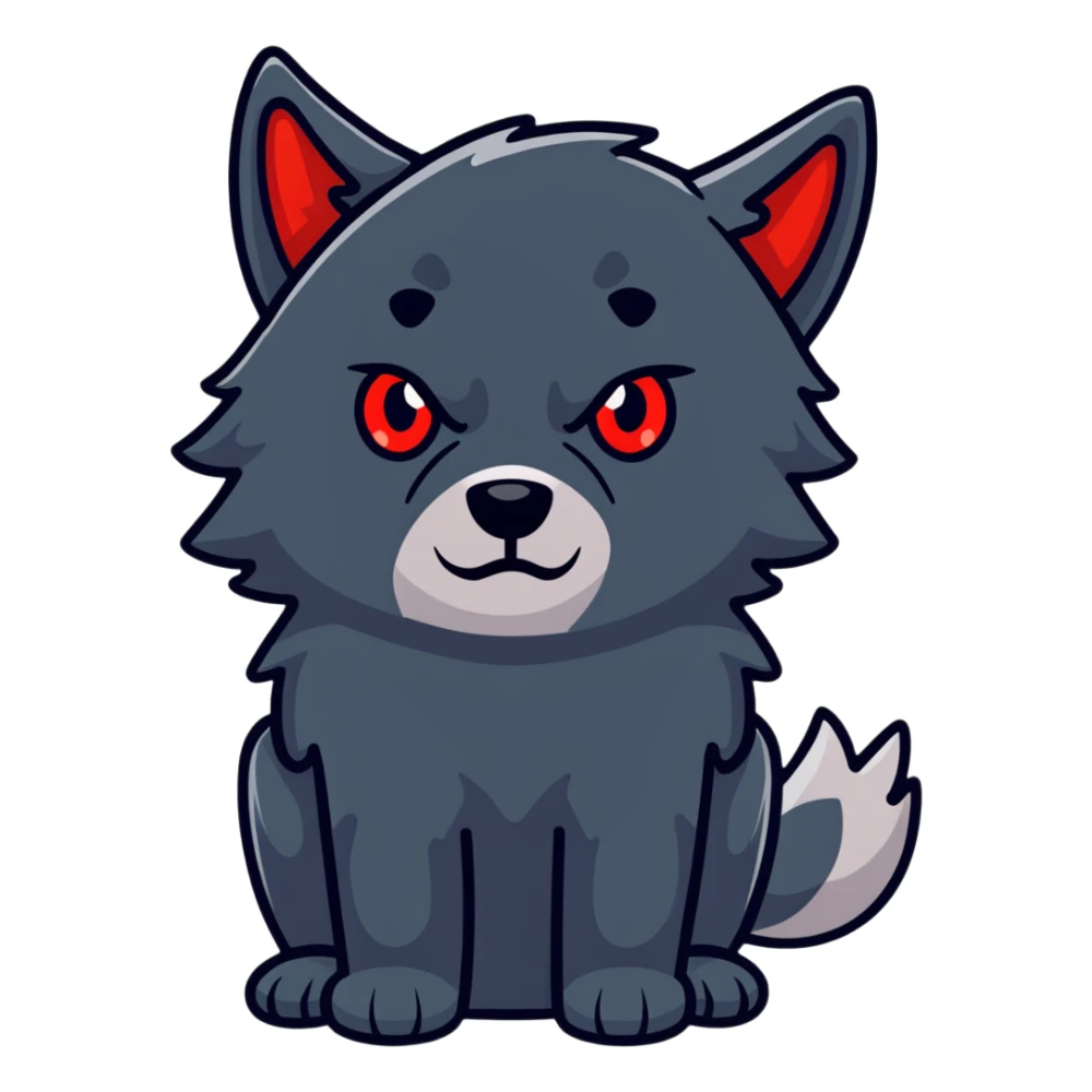 sleepy tired black wolf with red eyes sticker