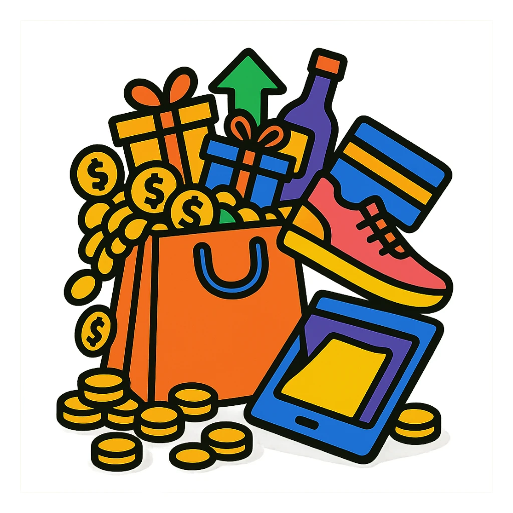 abstract representation of excess with overflowing objects in vibrant colors sticker