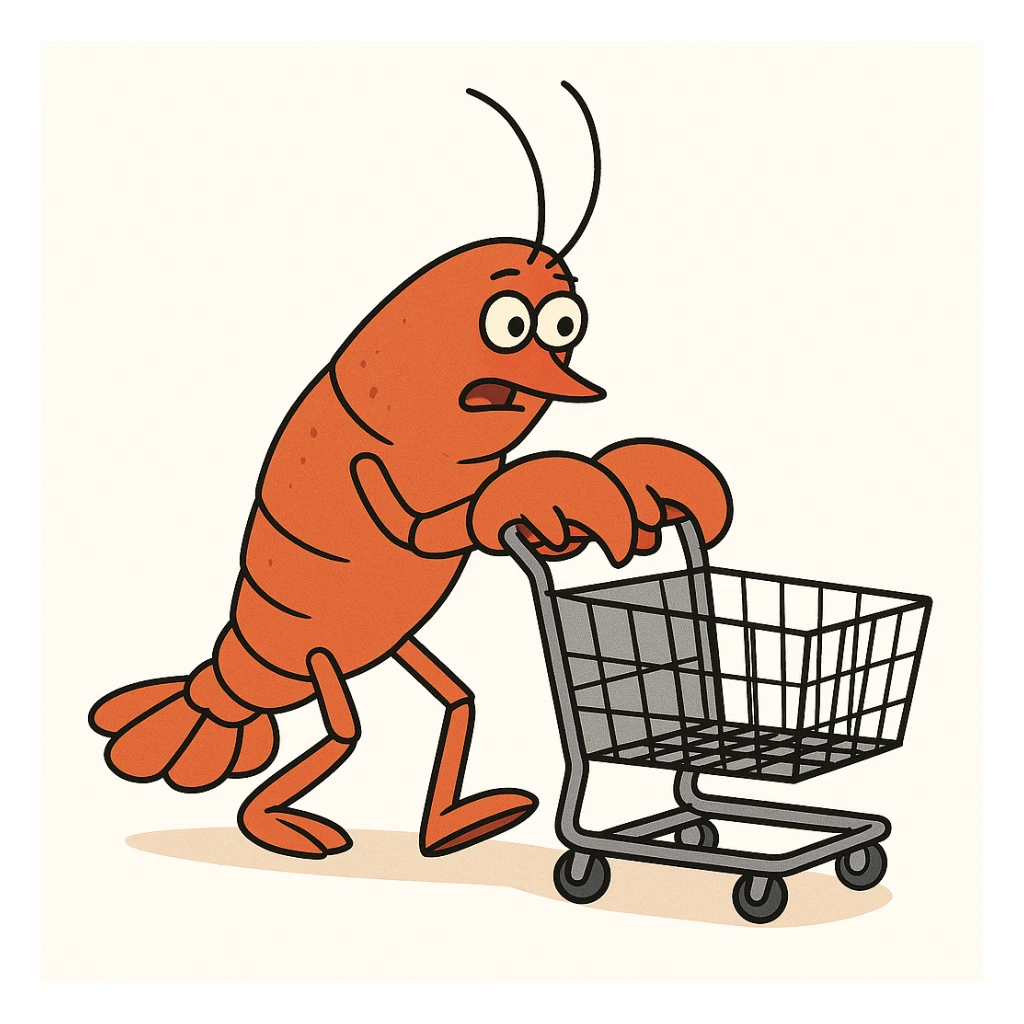 lobster pushing a shopping cart, white background sticker