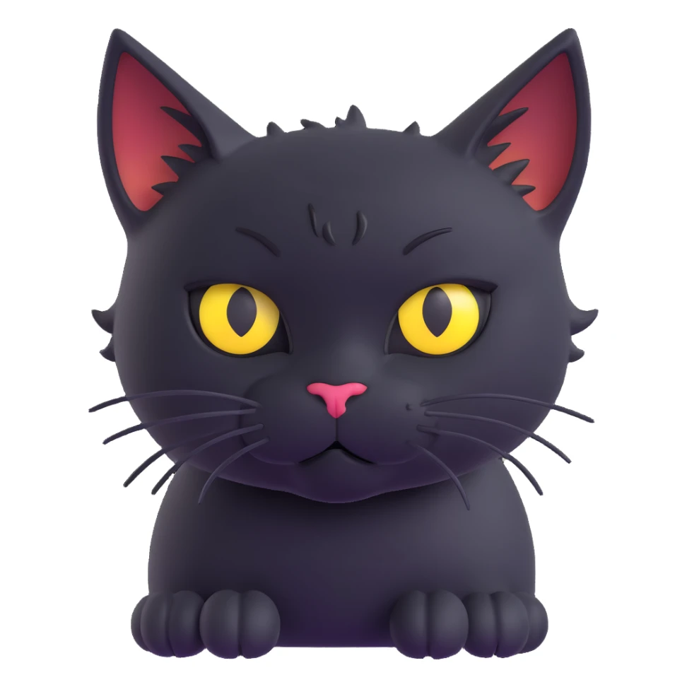 cute black cat with big yellow eyes, thunder scar on forehead like Harry Potter sticker
