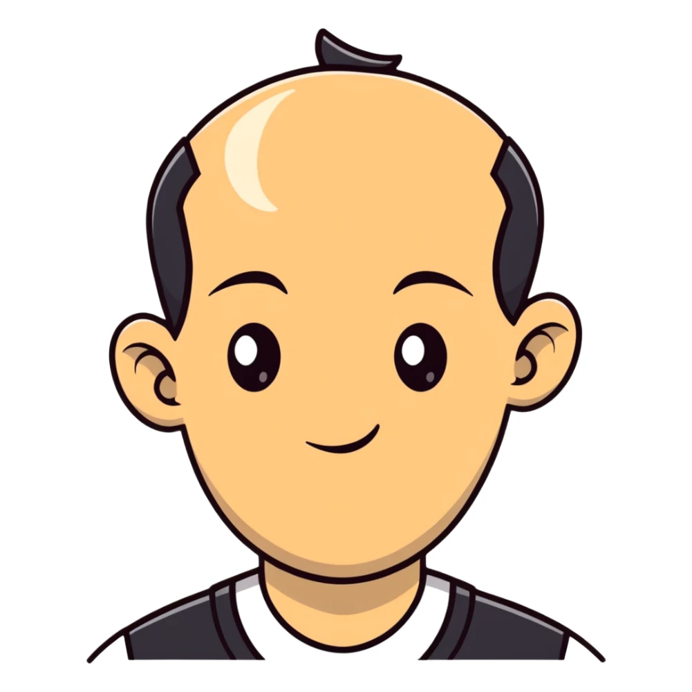 Guy with oversized forehead, comedic character, cartoonish male sticker