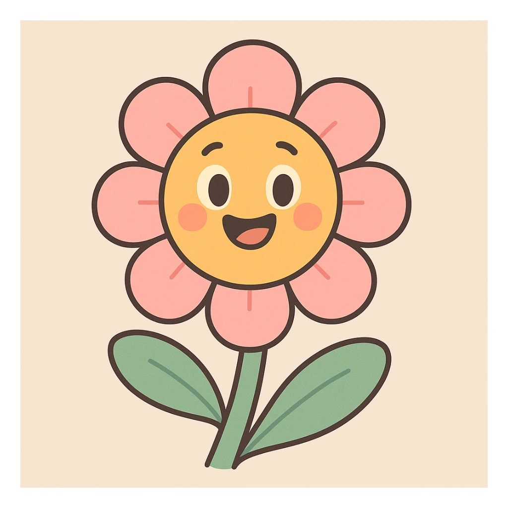 a cheerful flower with a face, soft pastel colors sticker