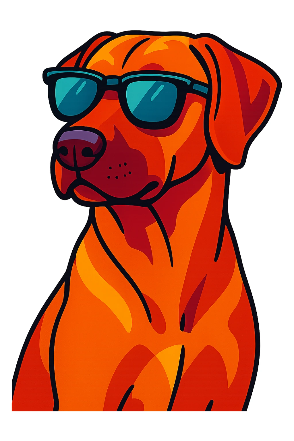 rhodesian ridgeback with sunglasses, vibrant cartoon style sticker