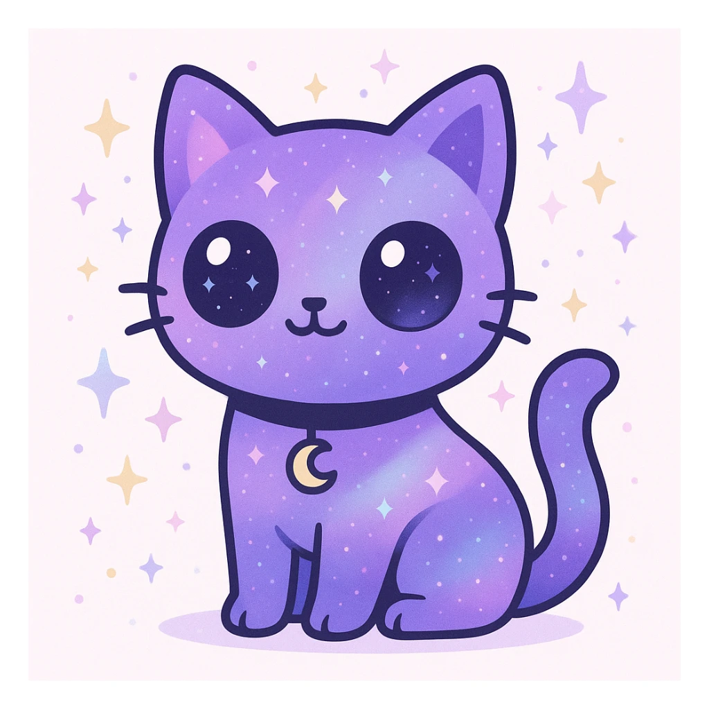 cute purple galaxy gothic cat with dreamy cosmic background, sparkly eyes, gothic accessories, vibrant colors sticker