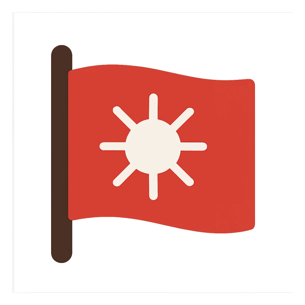 A historical flag from the late 19th-century Philippine revolution, featuring a red background with a white sun symbol at the center. The sun has eight rays, style of a google emoji in the style of an icon sticker