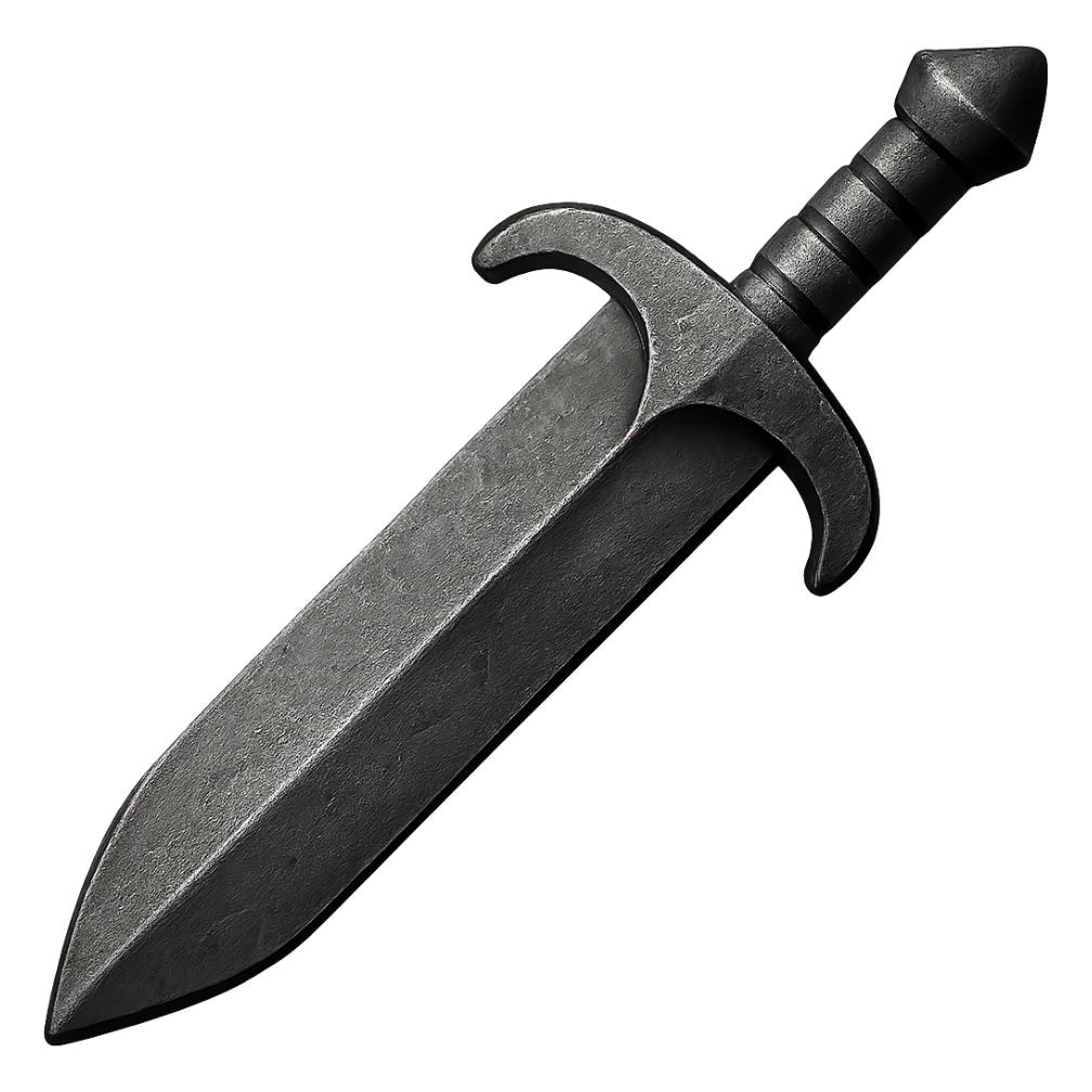 Recolor this bronze greatsword to a slightly worn iron, keep the same shape, realistic metallic iron, emoji style, transparent background. sticker