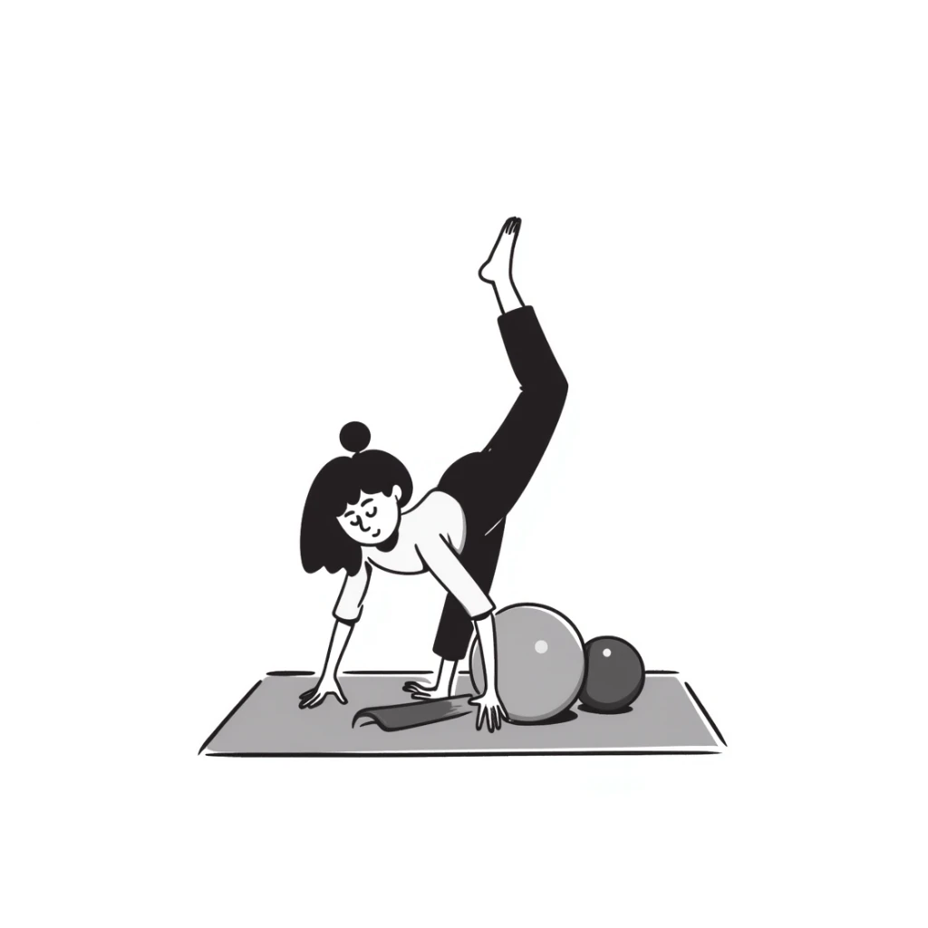 girl doing pilates doing pilates exercise, hand drawn doodle style sticker