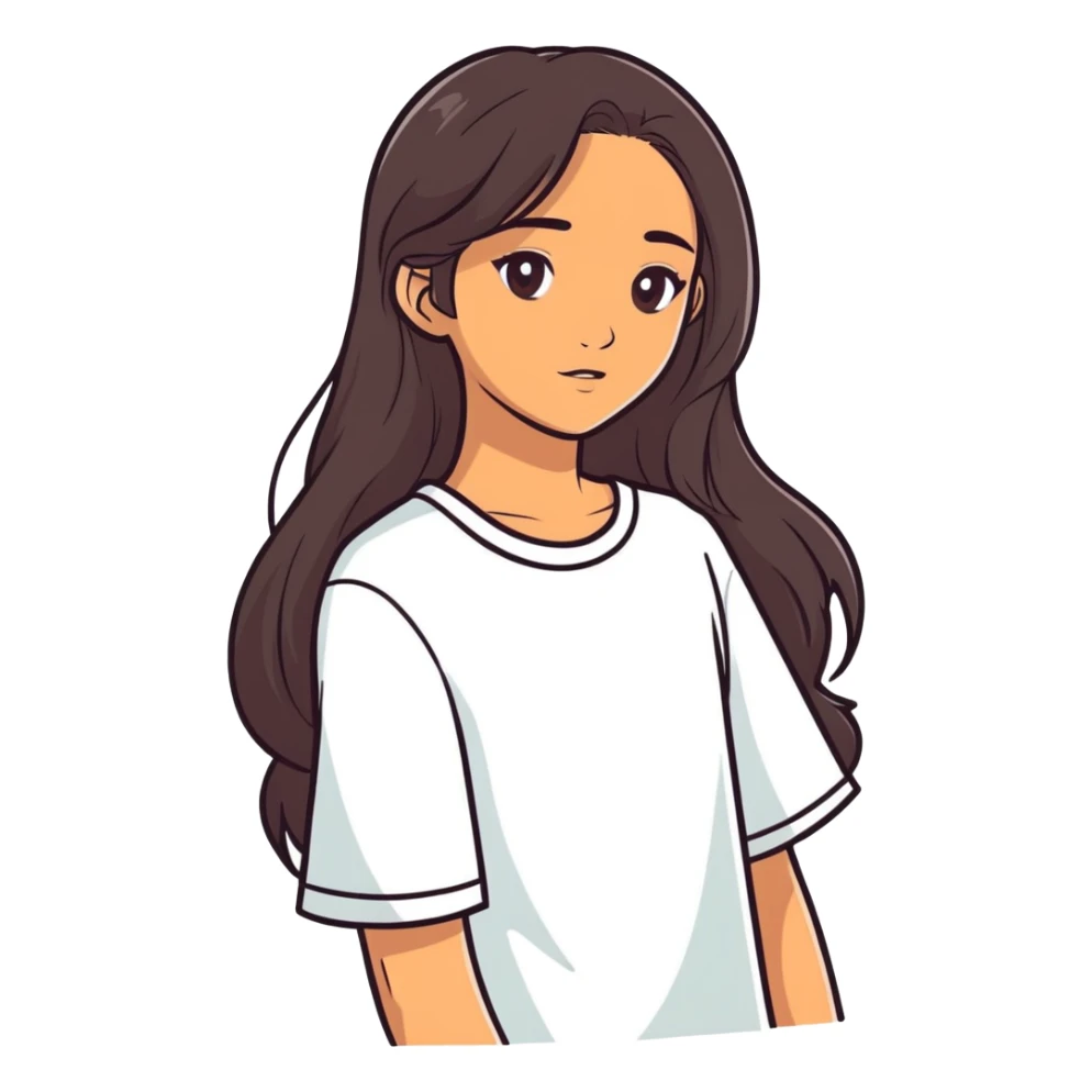 Tan dark hair girl with long hair sticker