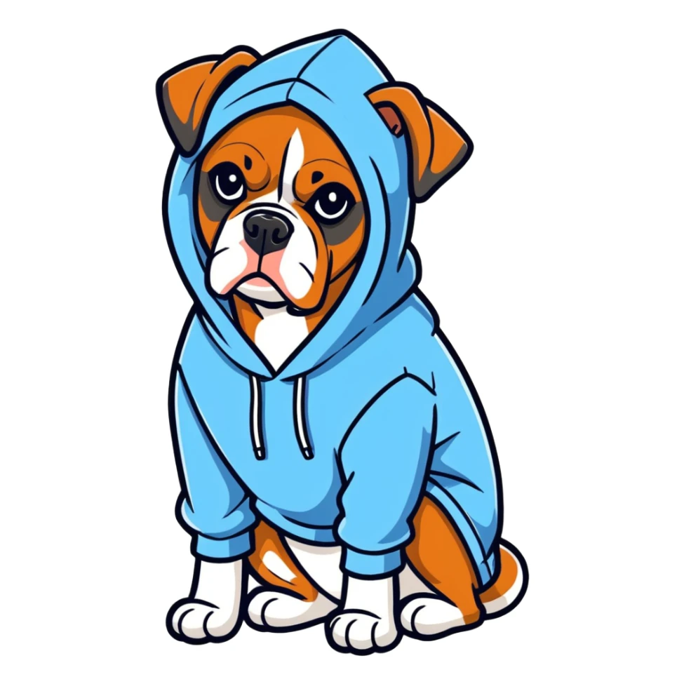 Boxer dog with a blue hoodie sticker