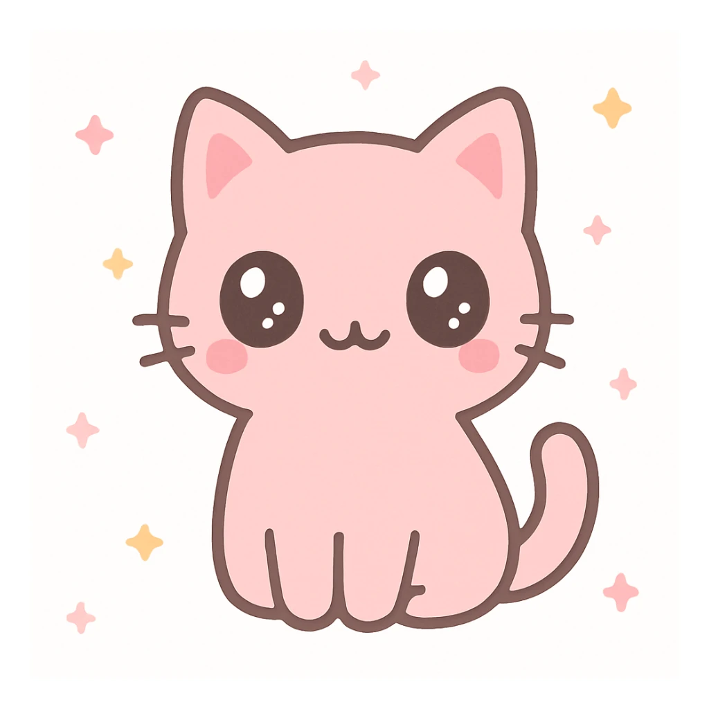 cute pink cat with big eyes, kawaii style sticker