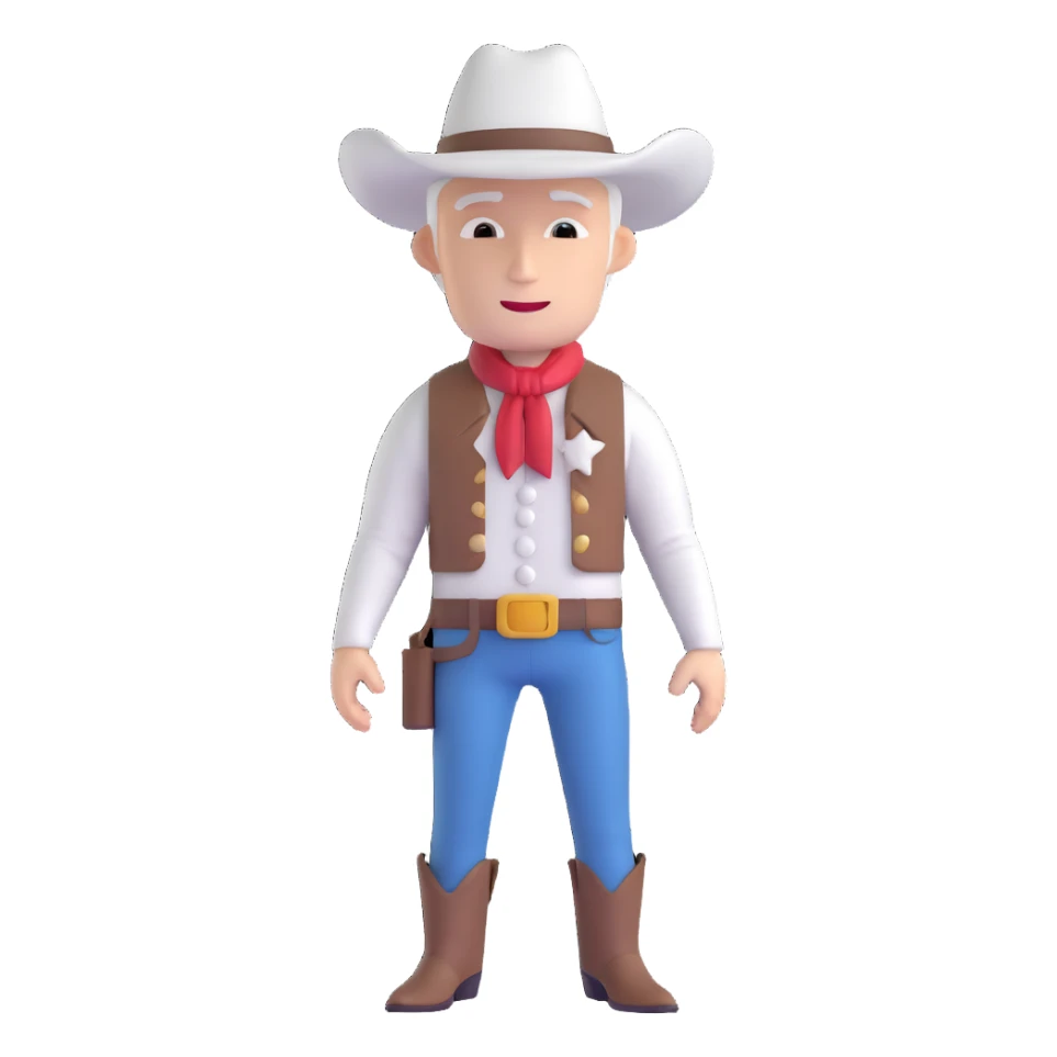 happy cowboy man with white skin and a white hat sticker