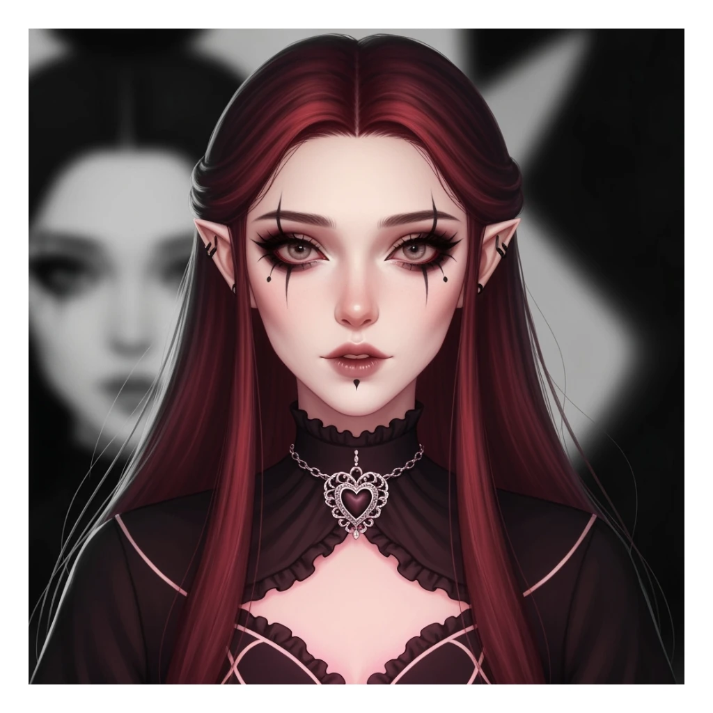 goth profile picture with a heart accent, cute, expressive, minimal, variation 2 sticker