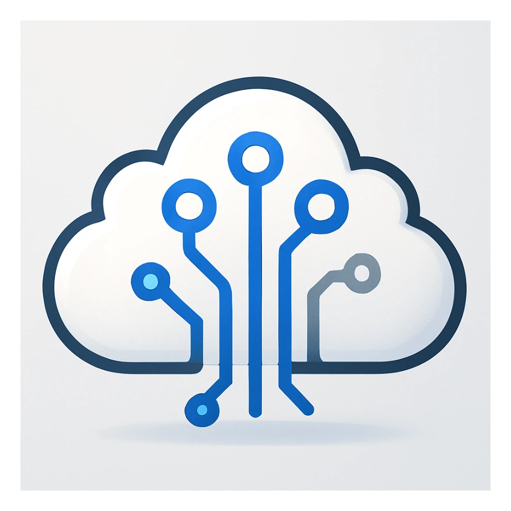 AI service emoji, cloud with circuit lines, tech vibe sticker