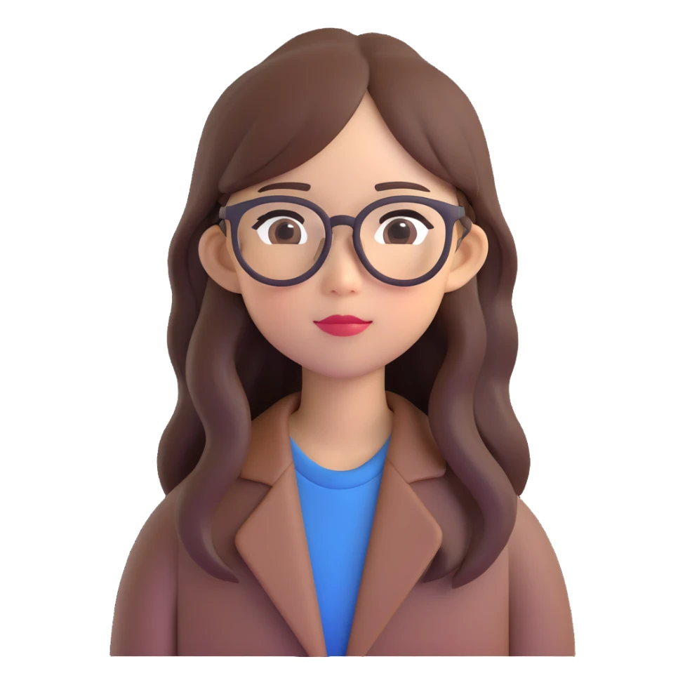 An Asian girl with thin glasses and long layered brown hair sticker