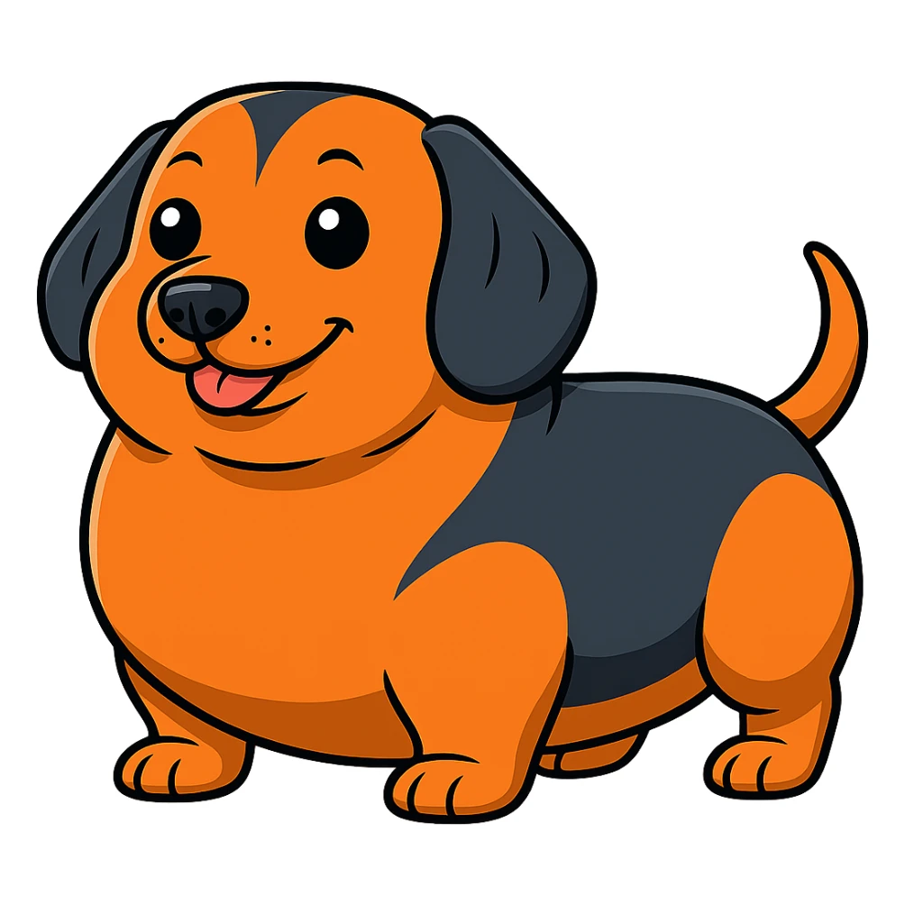 Make the dachshund dog even chubbier, keeping the same style as the original image. Remove the background. sticker
