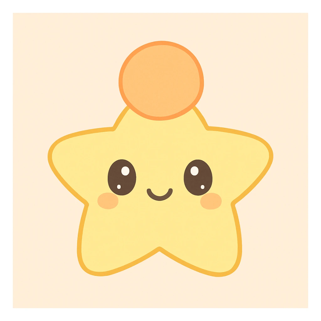 yellow star with an orange circle on top, kawaii style, minimal details sticker