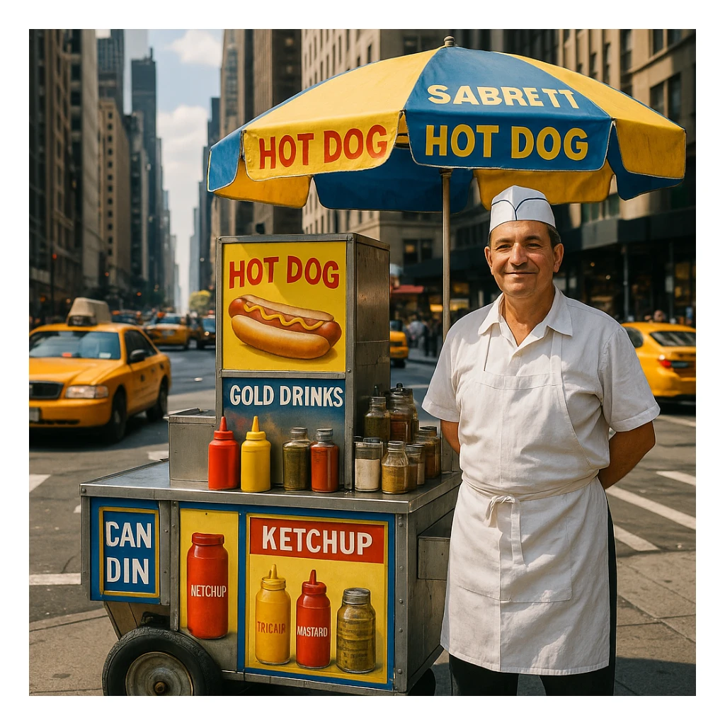 hotdog seller in New York with cart sticker