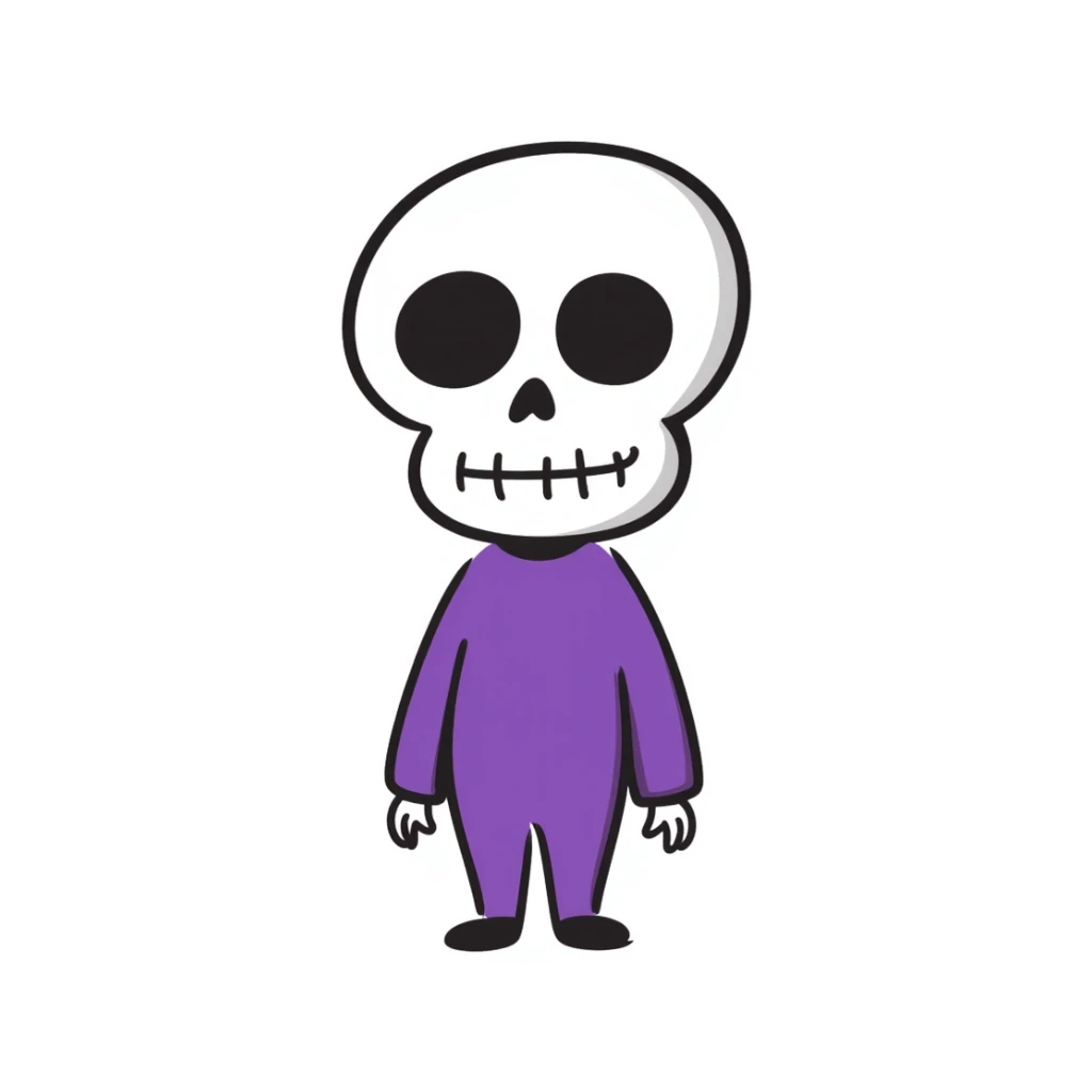 purple character with a white skull mask sticker