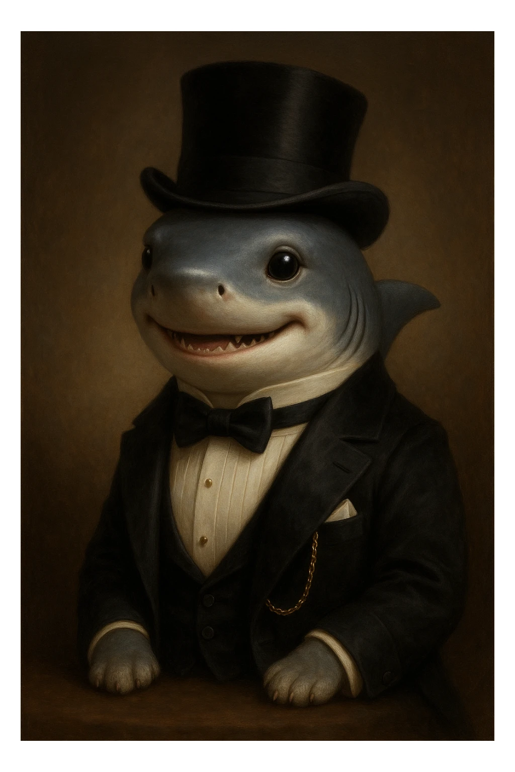 a shark puppy dressed for a high society party sticker