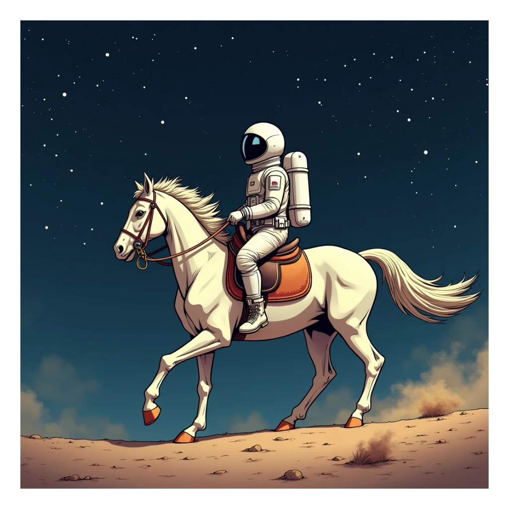 astronaut on horseback with stars in background sticker