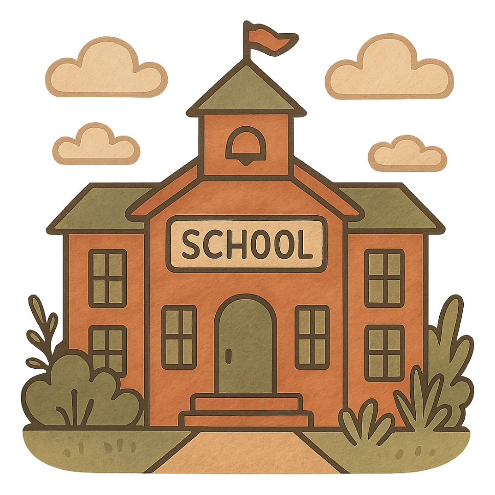 school building, classic style, simple, clear details sticker