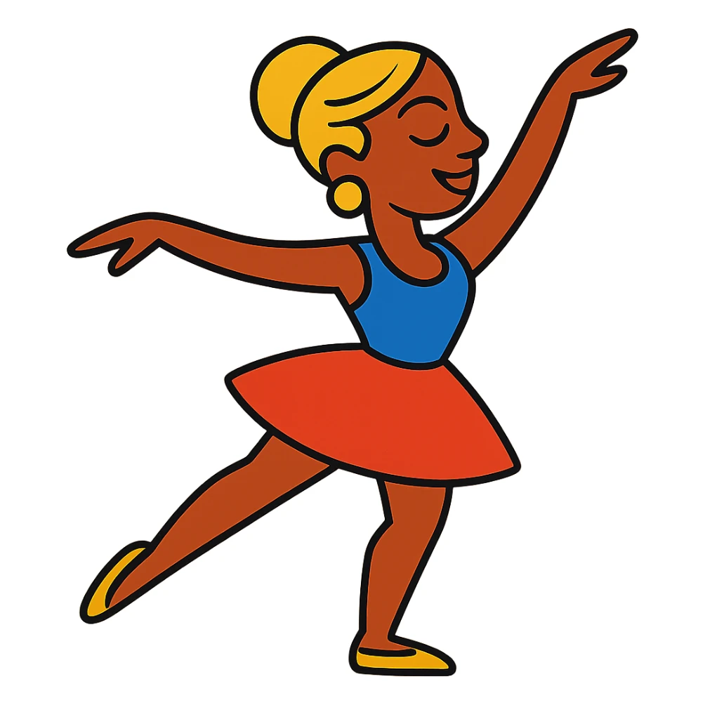 Dana Dawson with blond hair in a chignon, dance pose sticker