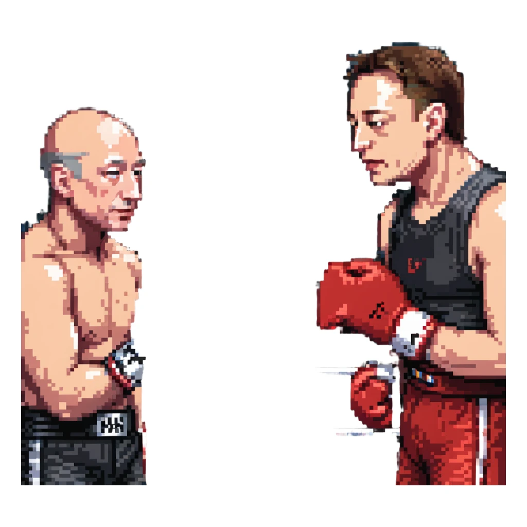 Jeff Bezos and Elon Musk in a boxing ring sticker