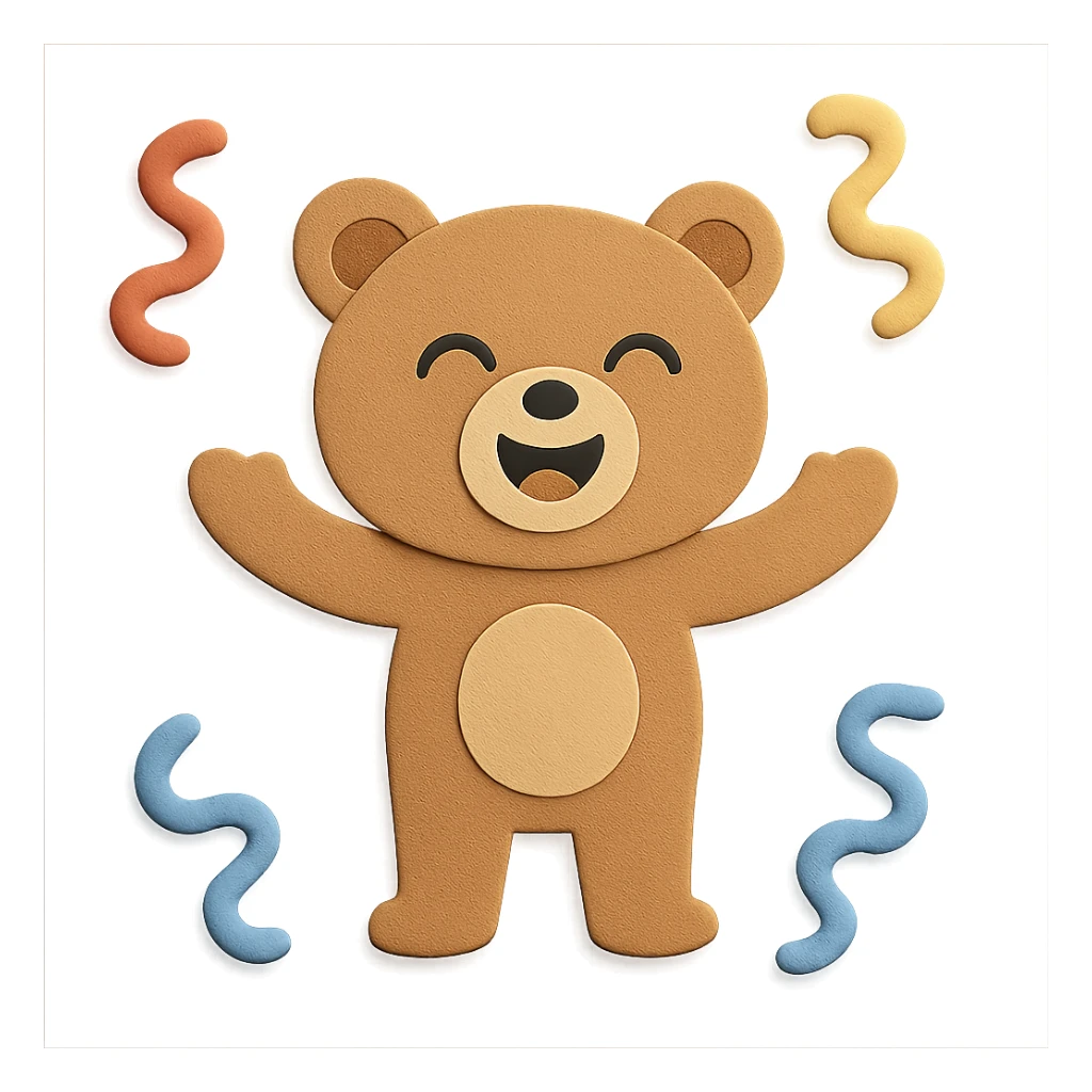 Make this bear full body with a laughing face, keep the swirly streamers around unchanged sticker