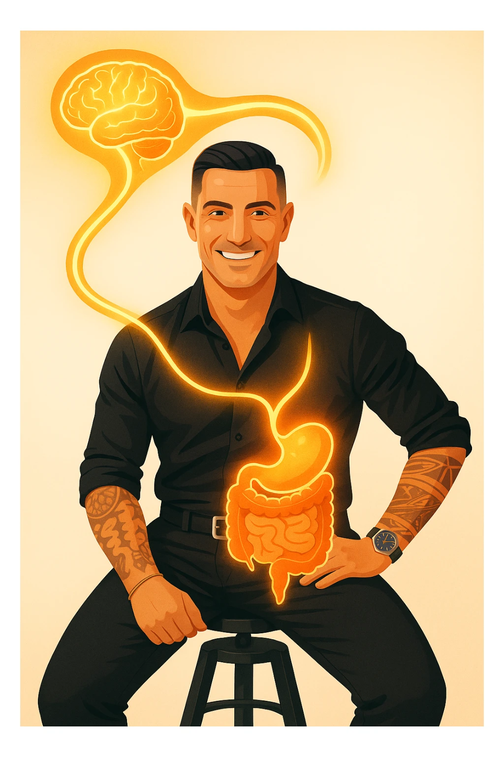 uomo con benessere alto poichè il cervello è collegato all'intestino sticker