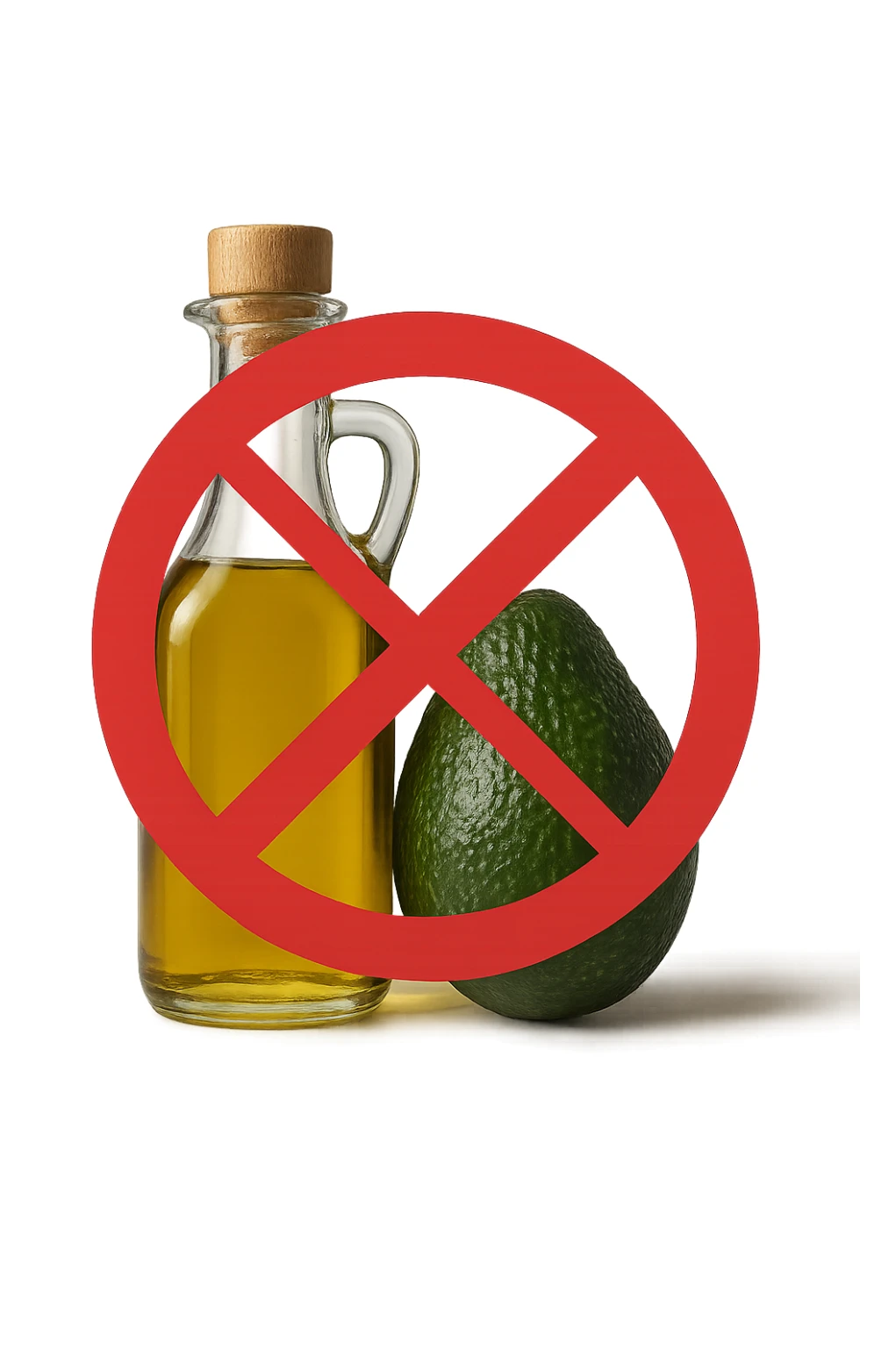 BOTTIGLIA DI OLIO EVO E AVOCADO CON DIVIETO SOPRA,  iperrealistico 4k sticker