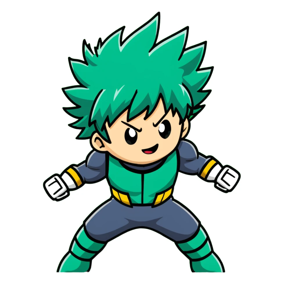 Izuku Midoriya (Deku) from My Hero Academia using One For All power with green lightning sticker