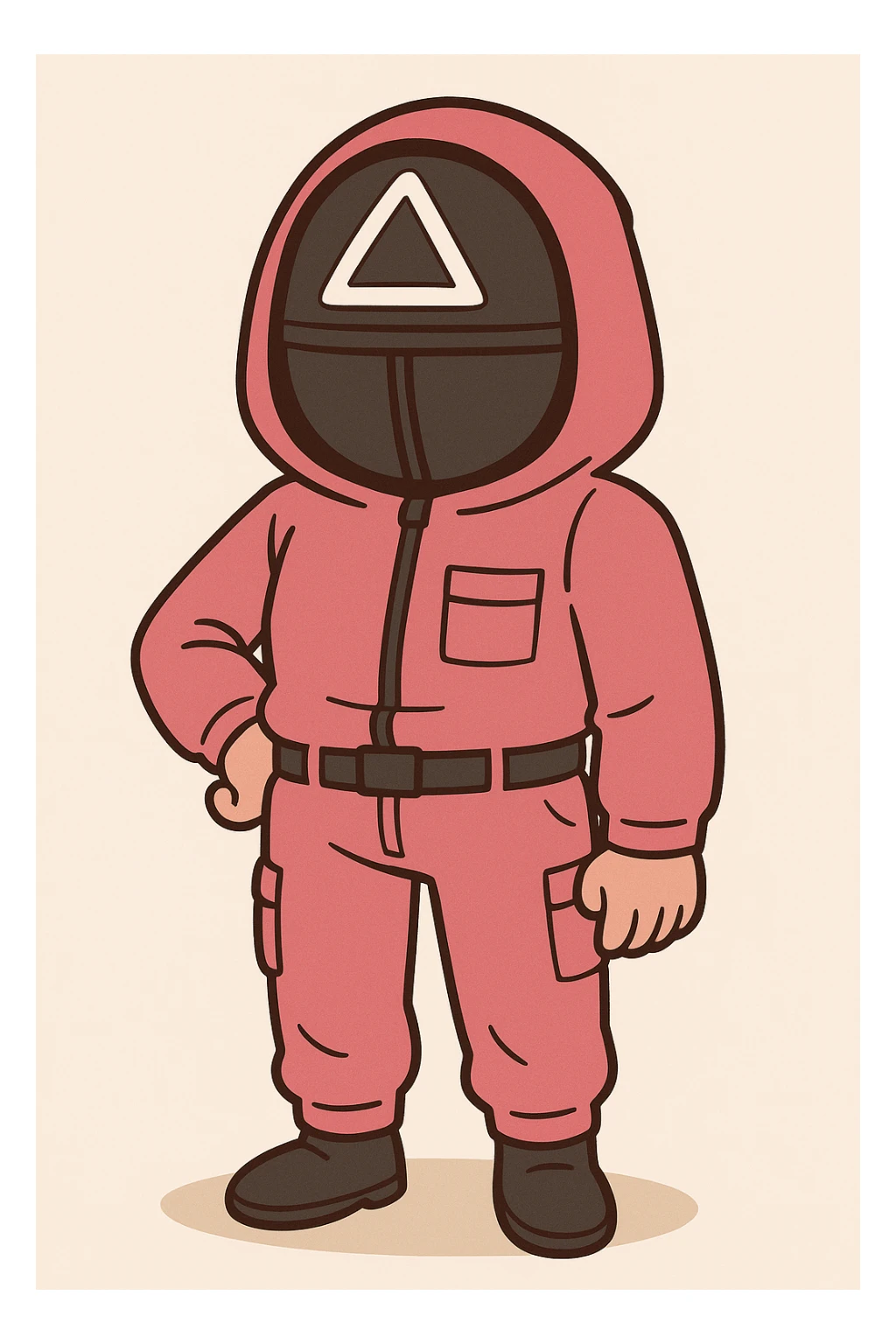cartoon style squid game guard with pink jumpsuit sticker